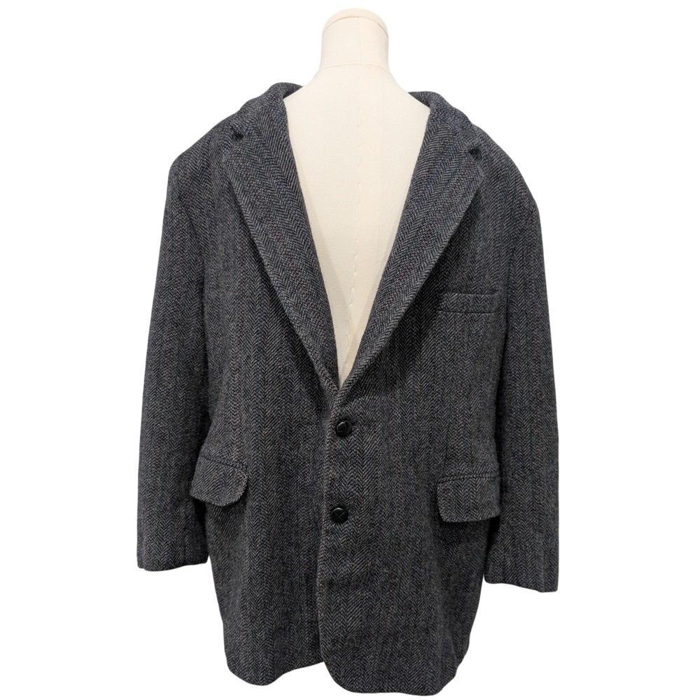 Vintage Andover 100% Virgin Wool Mens Dark Grey Herringbone Blazer Size 50 - Picture 2 of 11